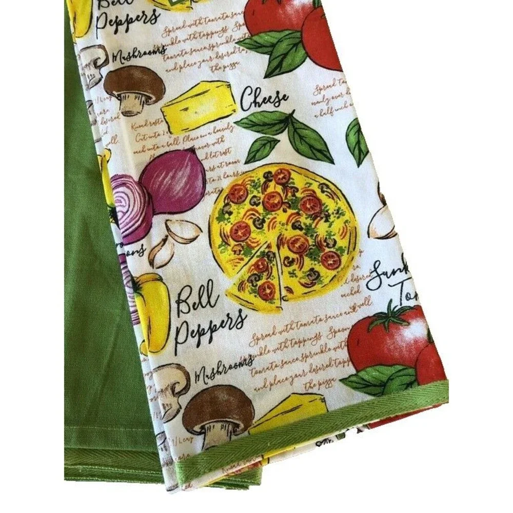DEI Pizza Italian Cooking Kitchen Dish Towels Italian Night 17x 28